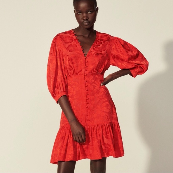 NEW Sandro Azelie Red Floral Mini Dress - Picture 1 of 16